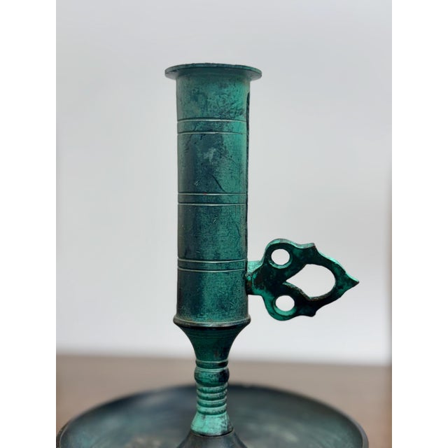 Vintage Oxidized Brass Candlestick With Candle Push Handle For Sale - Image 4 of 12