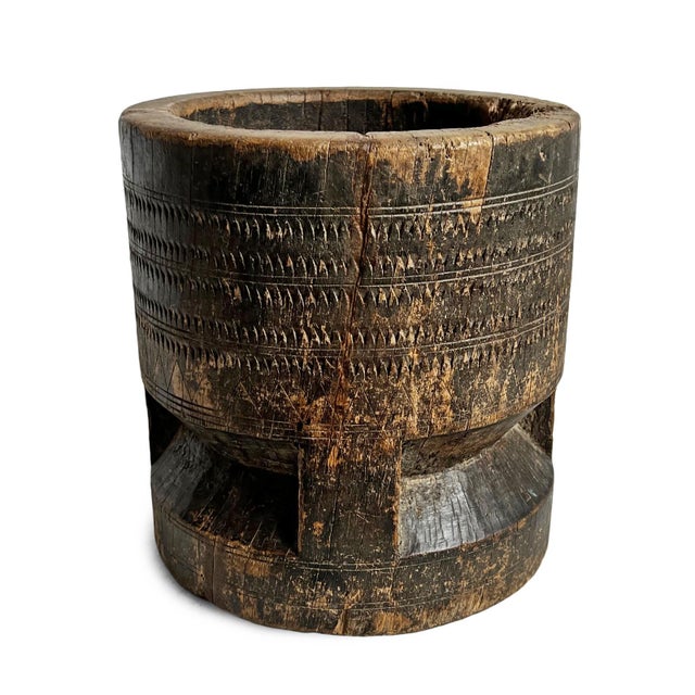 Authentic old vintage wood pestle pot from India. Beautiful patina from years of age and use. These old pots were used...