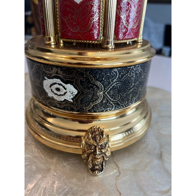 1940s Mid-Century Italian Reuge Ballerina Leather Lipstick Musical Carousel Music Box For Sale In Chicago - Image 6 of 10