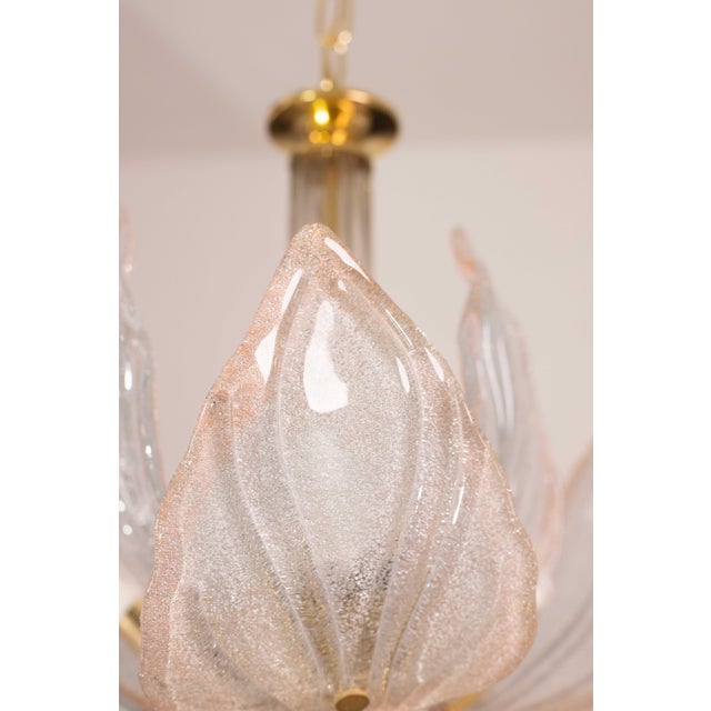 1970 Franco Luce Style Murano Style Chandelier Pink Leaves For Sale - Image 6 of 12