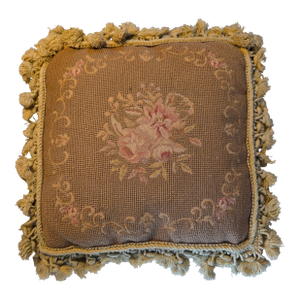 Vintage Needlepoint Floral Pillow