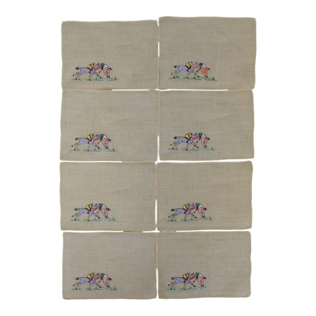 Mid 20th Century Madeira Linen Polo Match Cocktail Napkins - Set of 8 For Sale