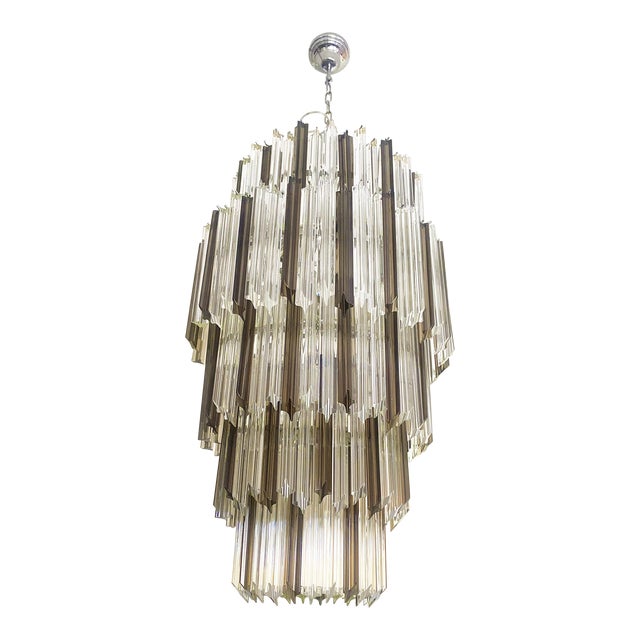 Contemporary Quadriedro Fumè and Clear Murano Glass Chandelier For Sale