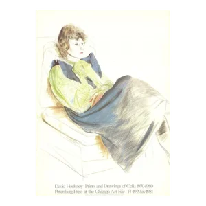 1981 David Hockney 'Portrait of Celia Wearing Checkered Sleeves' Pop Art White,Multicolor United Kingdom Lithograph