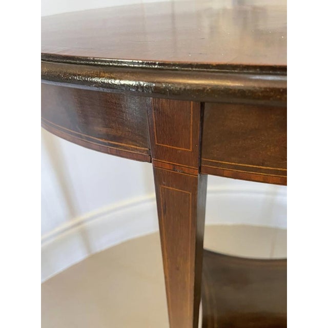 Antique Edwardian Oval Inlaid Mahogany Lamp Table For Sale - Image 6 of 16