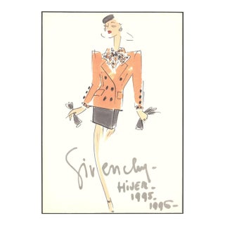 1995-1996 Rare Givenchy Couture Fashion Design Print, With Documentation, Matted For Sale