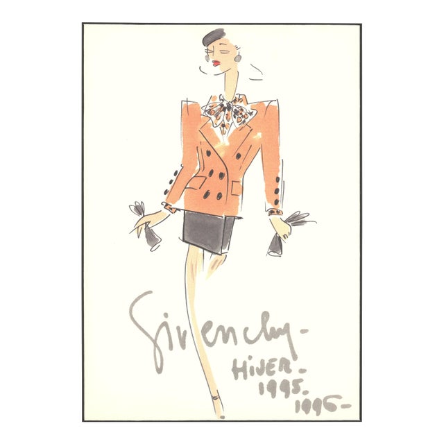 1995-1996 Rare Givenchy Couture Fashion Design Print, With Documentation, Matted For Sale