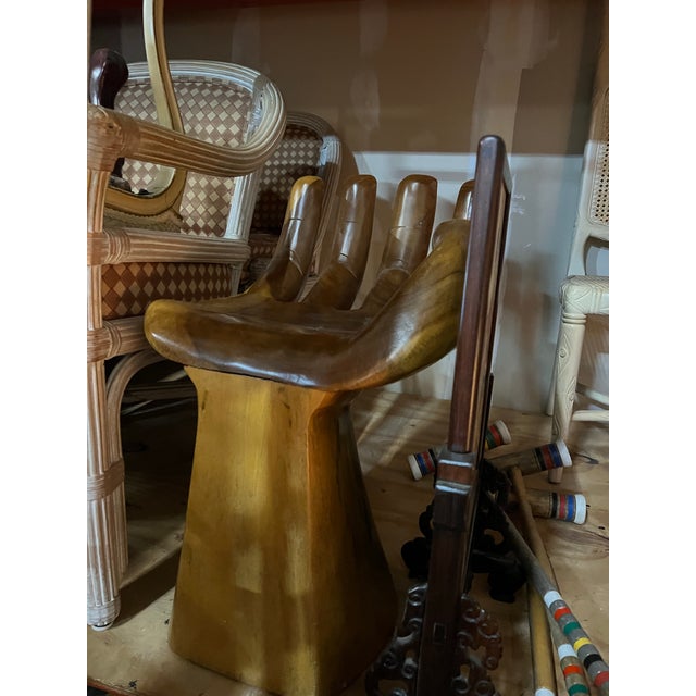 Up for consideration is a beautiful vintage hand carved natural wood hand chair. This would look lovely in your home and...