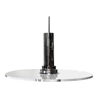 1980s Signed Fredrick Ramond Modern Chrome & Lucite Pendant Light For Sale