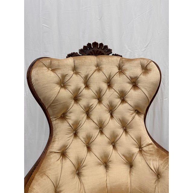 Champagne Late 19th Century Victorian Velvet Upholstery Gossip Chair For Sale - Image 8 of 9