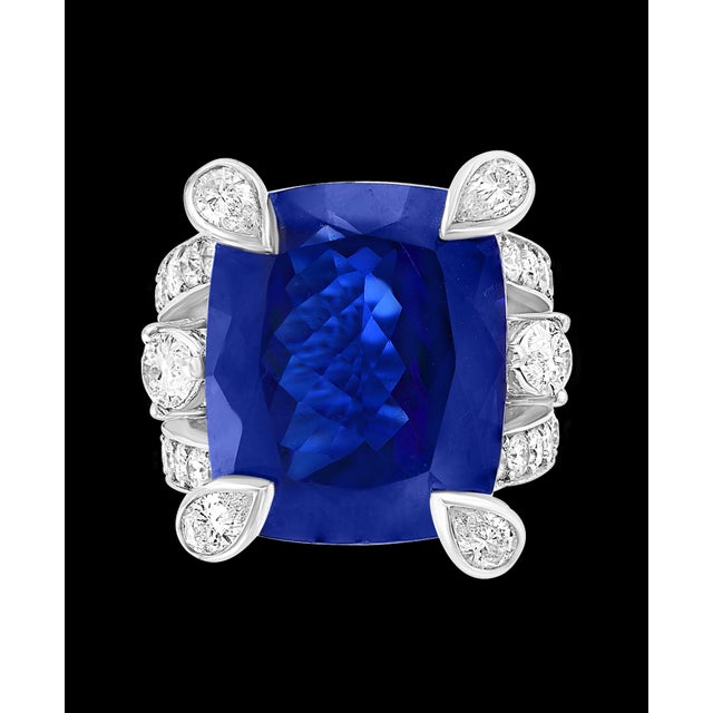 AGL Certified Natural 35.12 Carat Cushion-Cut Tanzanite Ring 4.5 Carat Diamonds For Sale - Image 4 of 18