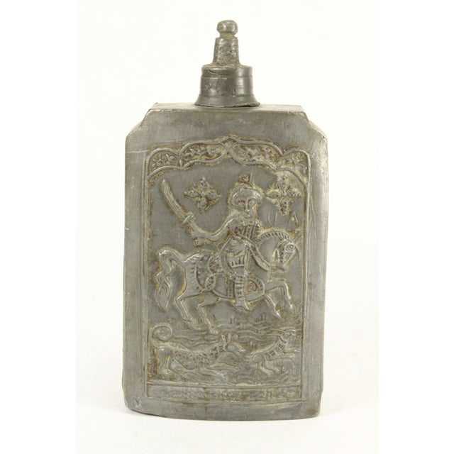 18th Century 18th C. Ottoman Empire Armenian Pilgrim Pewter Flask With Horsman Hunter, Dog & Deer For Sale - Image 5 of 18