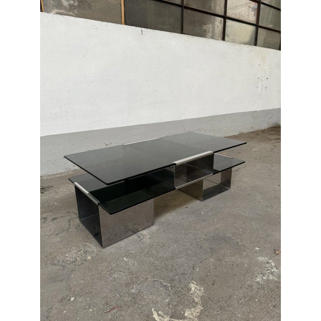 Mid-Century Modern Space Age Italian Chrome and Smoked Glass Coffee Table, 1970s For Sale - Image 4 of 10