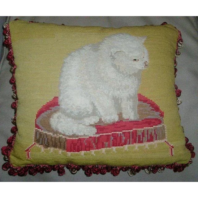 19th Century Needlepoint Cat Pillow For Sale - Image 4 of 9