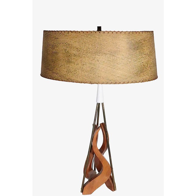 Brown Sculptural Mid Century Table Lamp With Original Shade C. 1950's For Sale - Image 8 of 12