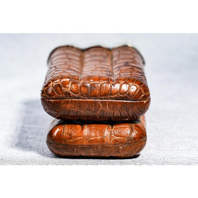 Handsome English Cigar Case Antique Leather Sterling Silver Tobacciana For Sale - Image 9 of 14