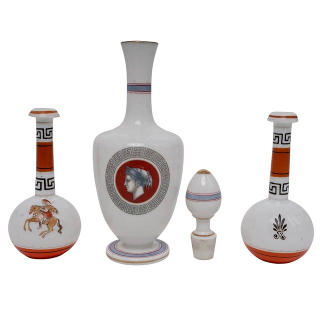 Grand Tour 19th Century French Opaline Glass Grand Tour Decanter & Portrait Vases – Set of 3 For Sale - Image 3 of 8