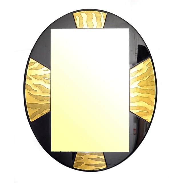 1994 Empire Art Products Co. Wall Mirror Black & Gold Geometric Glass Tiger Pattern For Sale In Miami - Image 6 of 12