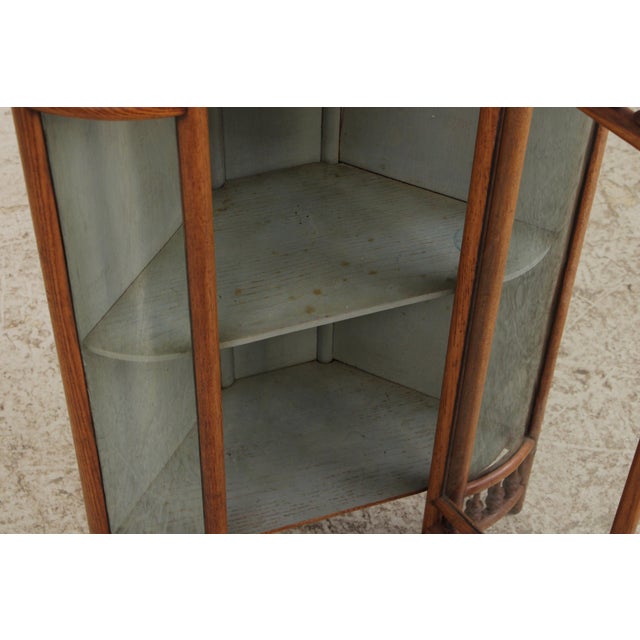 19th Century Antique Victorian Oak Stick & Ball Corner Hanging Cabinet For Sale - Image 5 of 12