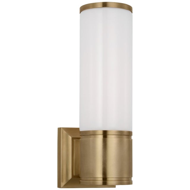 Halford 14" Bath Sconce in Antique-Burnished Brass with White Glass Designer: Chapman & Myers Finish: Antique-Burnished...