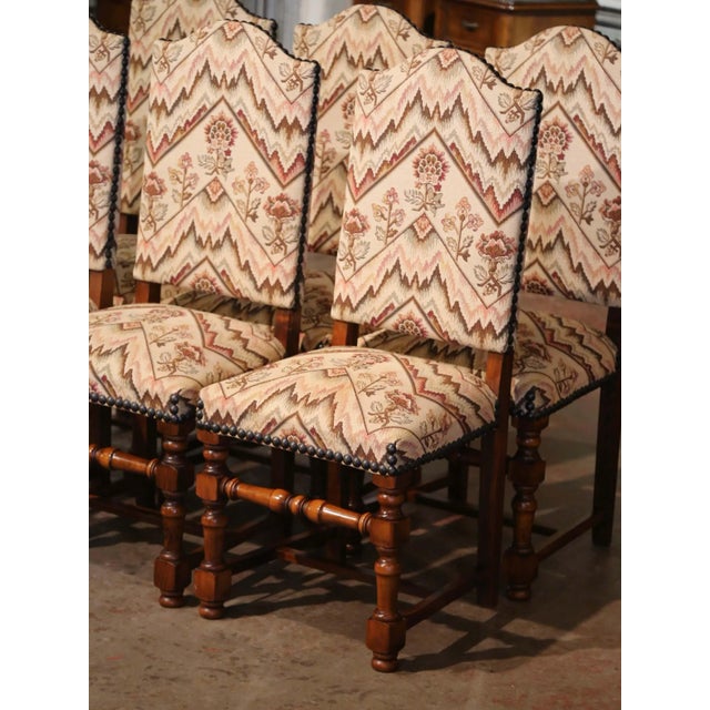 French Set of Six Mid-Century French Louis XIII Walnut Dining Chairs With Tapestry Seat For Sale - Image 3 of 10