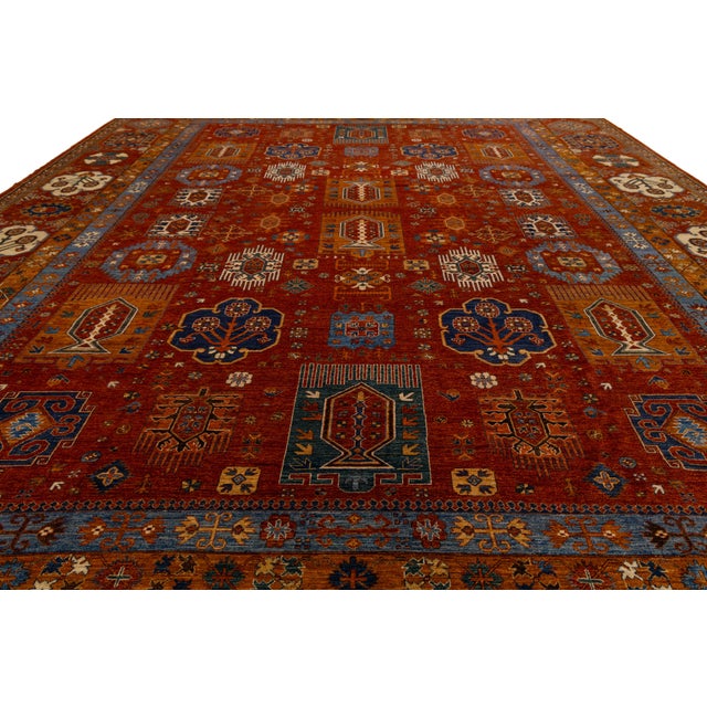 Modern Turkmen Style Oversized Wool Rug With Tribal Guls and Terracotta Red Tone For Sale - Image 10 of 12