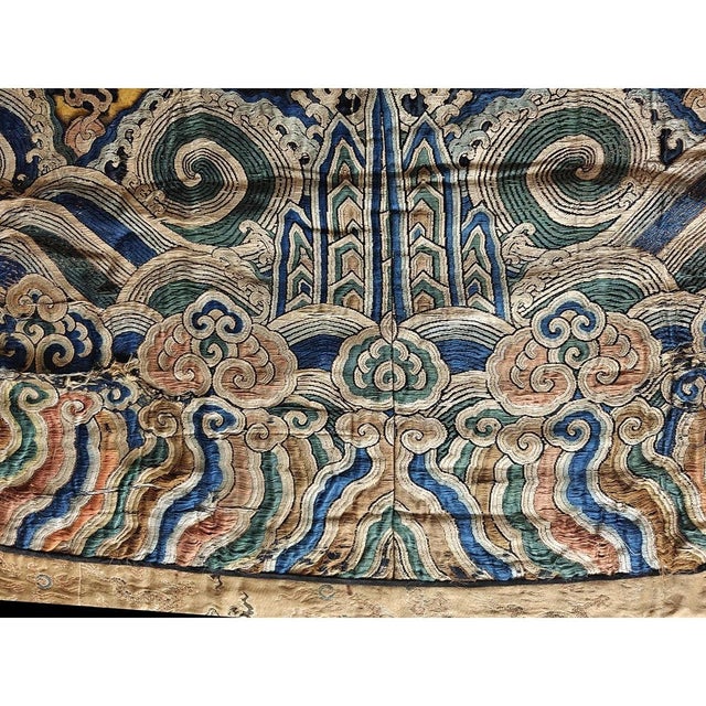 1800s Antique Ruyi Clouds Allover Chinese Square Textile Blue Rug For Sale - Image 9 of 9