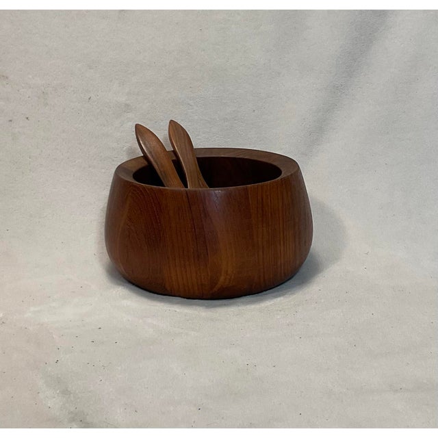 Three piece Teak DANSK International Designs LTD Malaysia wooden salad bowl with wooden utensils, fork and spoon. c. 1960...
