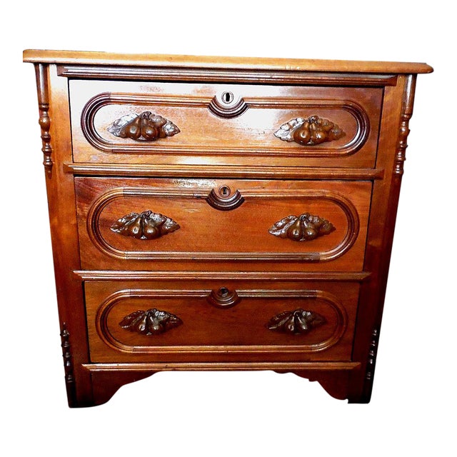 1871 Antique Walnut Carved Pear Pull Handle Nightstand Chairish