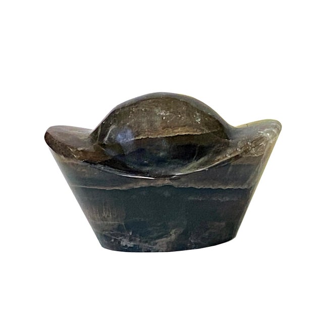 This is a natural smoke quartz in an oriental ingot shape paperweight Fengshui display. Dimensions: 4.25" x 2.5" xh2.75"...