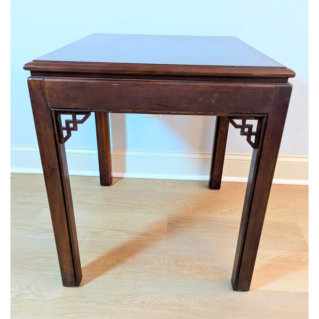 Drexel Heritage Chinese Chippendale Banded Mahogany Side Tables, Pair For Sale - Image 10 of 15