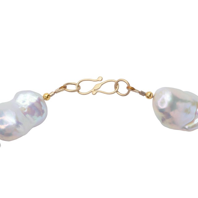 Metal Extra Large White Baroque Pearl Necklace For Sale - Image 7 of 13