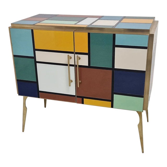 Two-Door Sideboard in Colored Glass, 1980s For Sale - Image 4 of 10