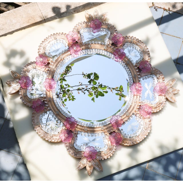Excepetional Vintage Pink Murano Glass Wall Mirror For Sale - Image 12 of 13