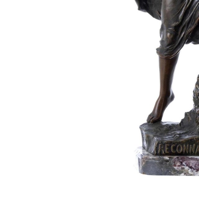 Modern Eugène Marioton, La Reconnaissance, 1920s, Bronze on Marble Base For Sale - Image 3 of 6