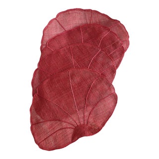 1980s Raspberry Pink Scallop Shell Woven Coconut Fiber Placemats - Set of 4 For Sale