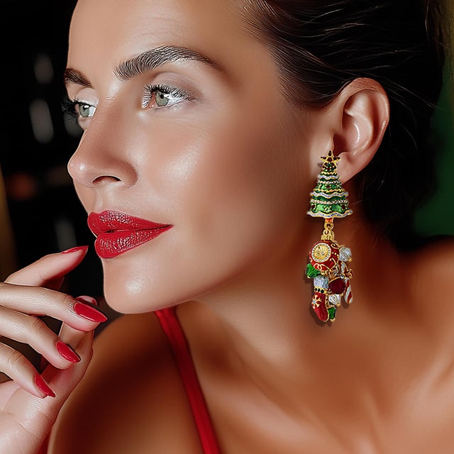 Ritzy Couture DeLuxe Seasonal Splendor Christmas tree charm earrings by original designer Esme Hecht. Contemporary...