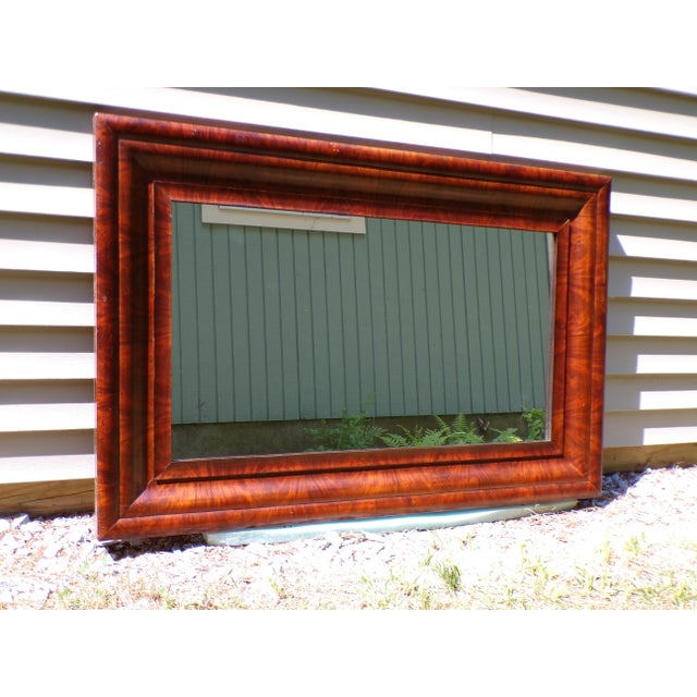 Large Antique 19th c. American Empire Flame Mahogany Framed Ogee Over Mantel Wall Mirror Features large 5 1/2" wide...