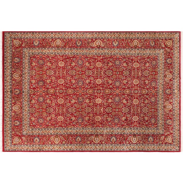 Red 1990's Floral Pak-Persian Red/Green Wool Rug - 10'0'' X 14'3'' For Sale - Image 8 of 9