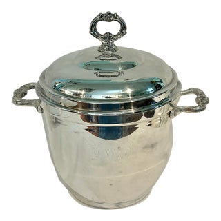 Vintage 1970’s Sheridan Taunton Attributed Silverplate Ice Bucket With Milk Glass Liner For Sale