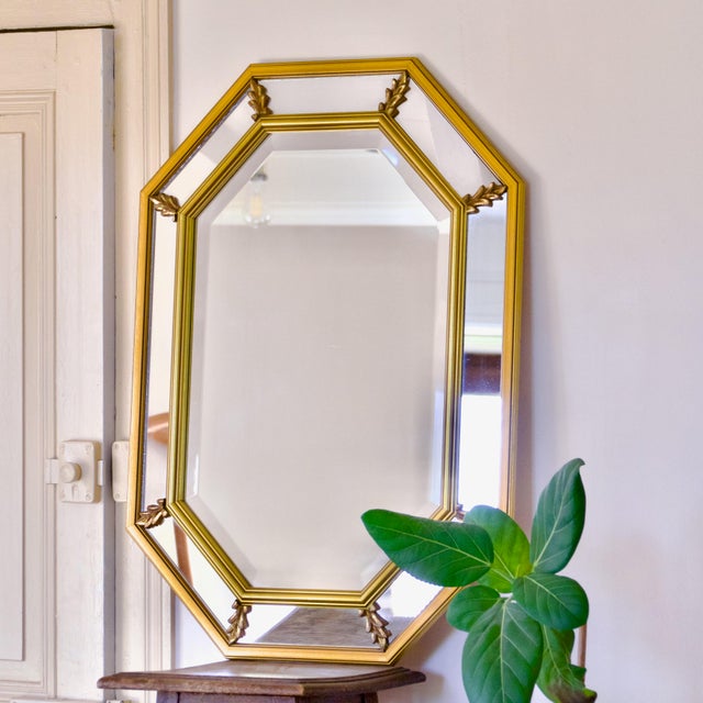 Large Octagonal Mirror with Beveled Edges in Gilded Wood, 1960s For Sale - Image 3 of 8