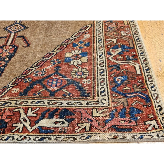 Vintage Persian Malayer Area Rug, Handwoven Geometric Medallion Pattern, Camelhair & Red, 4’ X 7’ For Sale - Image 12 of 18