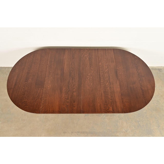Gustav Stickley Style Antique Mission Oak Arts & Crafts Split Pedestal Extension Dining Table, Circa 1910 For Sale - Image 9 of 10