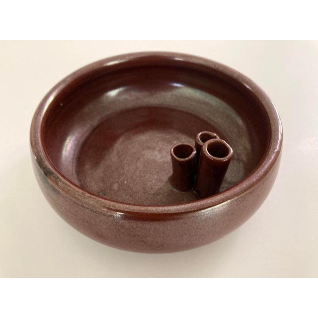Hand Crafted and Signed Glazed Ceramic Ikebana Flower Bowl For Sale In New York - Image 6 of 10