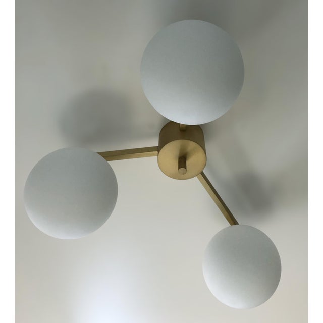 Italian Trio Satin Brass Matte White Globe Flush Mount by Fabio LTD For Sale - Image 3 of 6