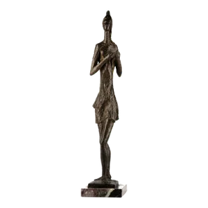 Early 20th Century Expressionist Patinated Bronze Woman Sculpture With Marble Base Signed by Italian Sculptor A. Monti