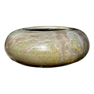 Flat-Shaped Studio Ceramic Art Vase Glazed in Crystal- and Run-Glaze Technique, West Germany, 1960s For Sale