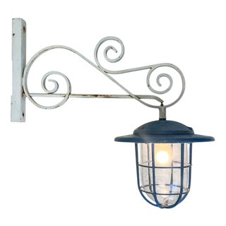 Caged Outdoor Wall Lantern Light with Scroll Bracket, 1960s For Sale