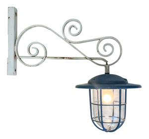 Caged Outdoor Wall Lantern Light with Scroll Bracket, 1960s