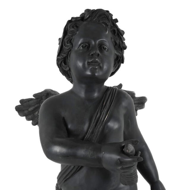 Late 20th Century Pair of Cast Metal Garden Cherub Statues, Classical Outdoor Decor For Sale - Image 5 of 8